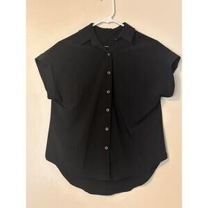 Albion Button Up Blouse Black Short Sleeve XS High Low